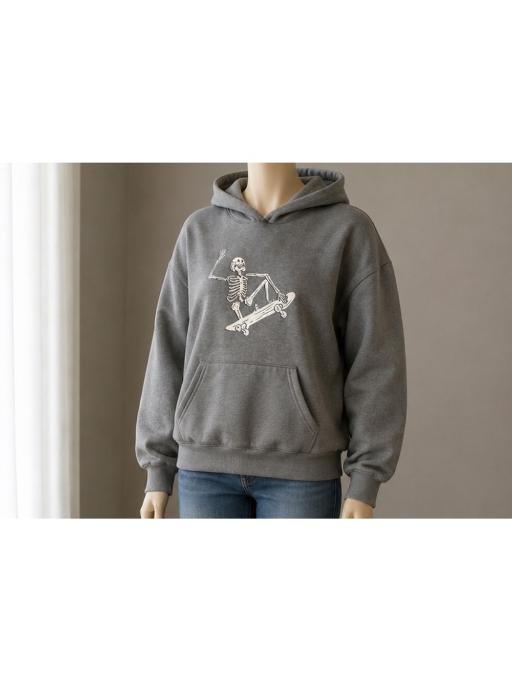 SHEIN Teen Gray Skeleton Skateboard Graphic Hoodie Size 14Y